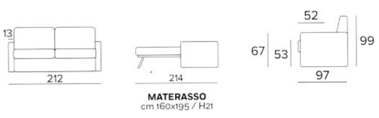 divano letto struttura dimensione 160 